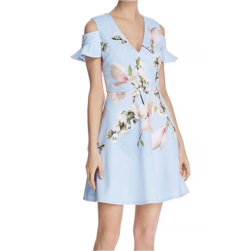 Ted Baker Effrae Floral Cold Shoulder Mini Dress Blue US8 - Picture 3 of 11
